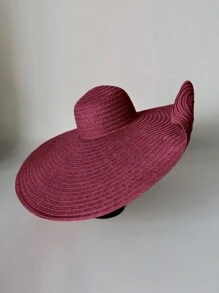 1pc Women's Large Brim Solid Color Sun Hat, Breathable And Comfortable, For Fishing, Cycling, Outdoor & Beach Use During Summer