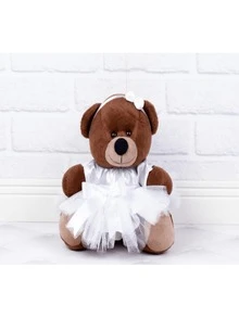 Couple Bears Khaki Page, White Flower Girl - Wedding 12 Cm - 棕色的 - 查看 3