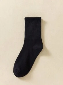 6 Pairs Women's Soft And Comfortable Solid Color Minimalist Style Black And White Mid-Calf Socks