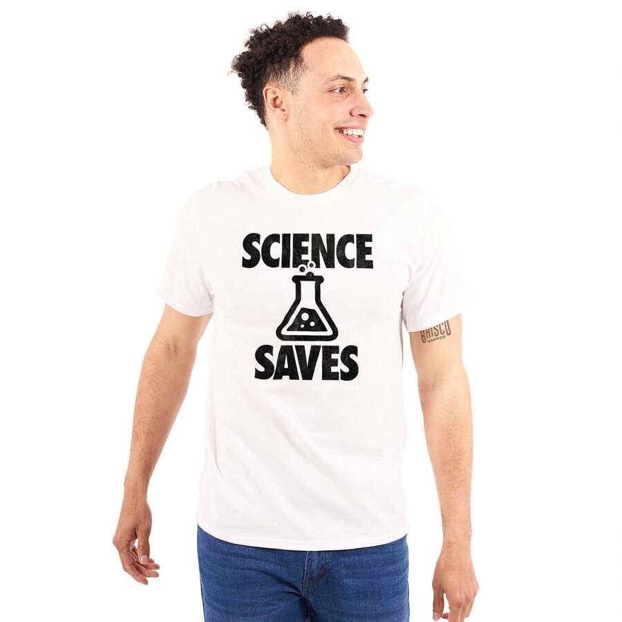 Science Saves  Scientist Geek Graphic T Shirt - White - View 1