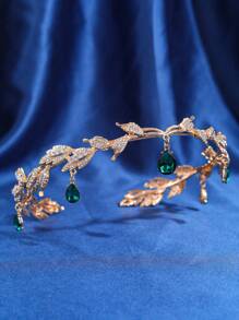 1件金色水滴形水钻皇冠，森系风格，新娘婚礼生日头饰配饰，皇家情人节配饰 - 綠色 - 查看 2