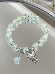 1pc Fashionable Sweet Butterfly & Beaded Bracelet, Perfect Gift For Friends Or Besties