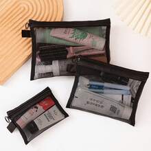 1 túi đựng mỹ phẩm lưới trong suốt, túi đựng đồ trang điểm cá nhân, túi đựng đồ trang điểm du lịch dành cho nữ có khóa kéo - màu đen - Xem 2