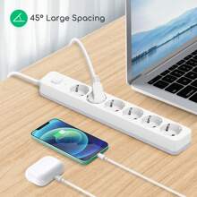 Aigostar Regleta Enchufes, Alargador Enchufe de 6 Enchufes con Interruptor, Cable de 3 Metros, Blanco - Enchufe EU Tipo F(220-240V) - Ver 1