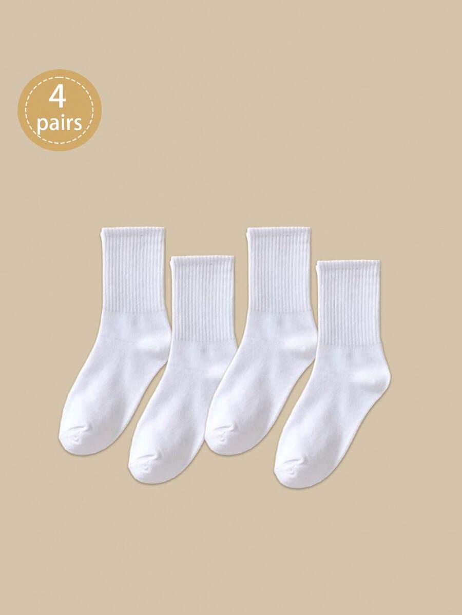 4 双女士高筒袜，白色，适合日常穿着 - 白色 - 查看 1