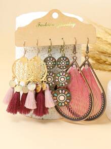 TopHanqi Bohemian Vintage Vacation Style Women's Earring Set, Multicolor Geometric Alloy Pendant Earrings With Tassel, Drop-Shaped, Round-Shaped, Coiled Wire Design, Fashionable Accessories For Parties, Work, Date, Street Snap, All Seasons - Multicolor - View 15