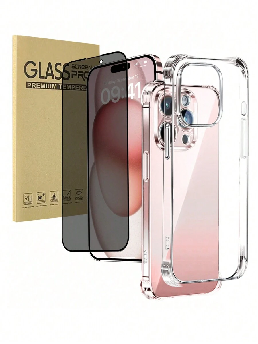 1 miếng dán màn hình cường lực bảo vệ toàn màn hình, viền đen, chống nhìn trộm cho Apple 16 Pro Max, 15 Pro Max, 15 Pro, 14 Pro Max, 13, 12, 11 + 1 ốp lưng điện thoại đệm khí tương thích (Miếng dán màn hình bảo vệ + Ốp lưng điện thoại đệm khí), Quà tặng sinh nhật, gia đình, bạn bè, Chống nhìn trộm, Bảo vệ màn hình, Phụ kiện điện thoại, Chống nước, Chống sốc, Chống trầy xước, Chống bám vân tay