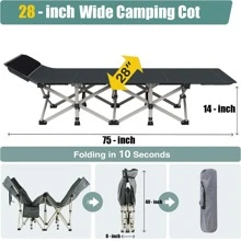 Camping Bed / Camping Cot For Adults, Portable & Foldable Folding Cot Bed With 4" Cozy Mattress, Easy-To-Carry, Heavy Duty Travel Bed For Camp, Tent, Outdoor & Indoor