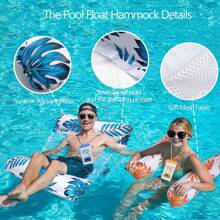 2pcs Inflatable Palm Leaf Print Floating Water Hammock & 2pcs Waterproof Phone Pouch, 4-In-1 Floating Air Mattress For Summer Pool Parties - Multicolor - View 4
