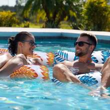 2pcs Inflatable Palm Leaf Print Floating Water Hammock & 2pcs Waterproof Phone Pouch, 4-In-1 Floating Air Mattress For Summer Pool Parties - Multicolor - View 5