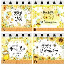小蜜蜂主题生日横幅背景甜蜜蜜蜂采蜜向日葵花雨生日派对蛋糕桌装饰摄影人像道具乙烯基 - 彩色 - 查看 2