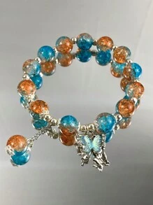 1pc Fashionable Sweet Butterfly & Beaded Bracelet, Perfect Gift For Friends Or Besties