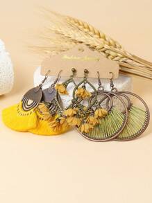 TopHanqi Bohemian Vintage Vacation Style Women's Earring Set, Multicolor Geometric Alloy Pendant Earrings With Tassel, Drop-Shaped, Round-Shaped, Coiled Wire Design, Fashionable Accessories For Parties, Work, Date, Street Snap, All Seasons - Multicolor - View 17