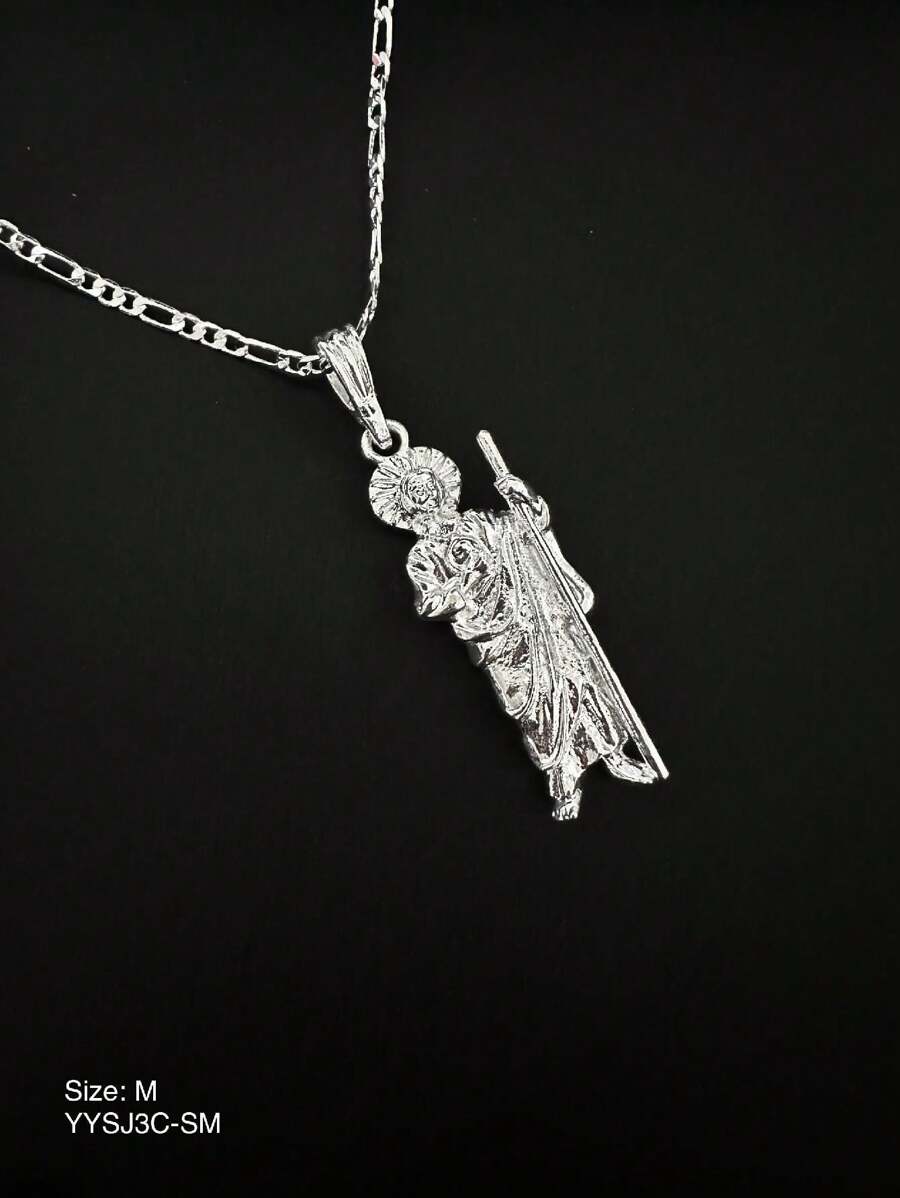 Collar de San Juditas 1 Cadena tipo de c@rtier con colgante de Santa Judas en Acero Inoxidable y terminado en Rodio laminado - Plateado - Ver 1