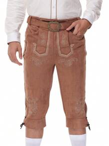 Men's Lederhosen Oktoberfest Pants German Bavarian Costume Authentic German Pants - Brown - View 4