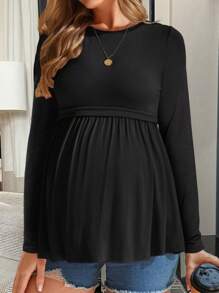 Maternity Tee, Cute Design, Slim Fit, Early Autumn With Long Sleeve - Black - View 1