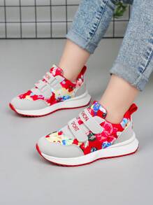 Children's Simple Floral Pattern Casual Fashion Sports Shoes, Hook And Loop Design, Suitable For Spring And Autumn Outdoor Activities