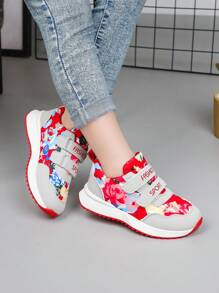 Children's Simple Floral Pattern Casual Fashion Sports Shoes, Hook And Loop Design, Suitable For Spring And Autumn Outdoor Activities