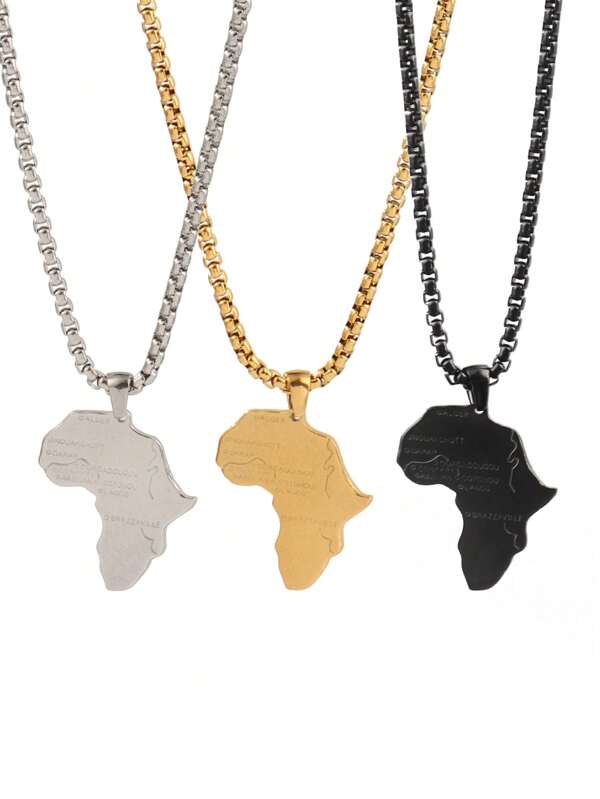 1pc Stainless Steel Map Pendant Necklace For Men Gold Silver Color Long Chain Necklaces Jewelry