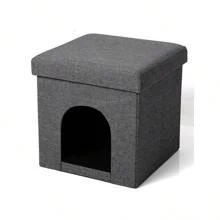 Casa Cama para Mascotas Tipo Cueva 38x38x38 cm con Cojín Acolchado, Cubo Plegable Multifuncional 2 en 1, Refugio Cómodo para Perros y Gatos - Gris Oscuro - Ver 1