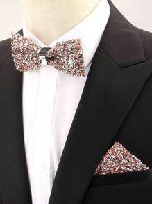1 set Pajarita y pañuelo de bolsillo de unicolor de ABS (resina) con brillantes de strass para traje de otoño invierno boda fiesta cena actuación accesorio