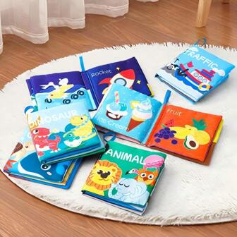 6 pièces Livres en tissu bruissants pour bébés et tout-petits, résistants aux déchirures et colorés, avec des thèmes de dinosaures, d'animaux, de transports, d'espace, d'océan et de reconnaissance des aliments. Fournitures scolaires, recherche de mots pour bébés, Usborne, Montessori 2 ans, livre de bain, Usbourne, livre d'histoires