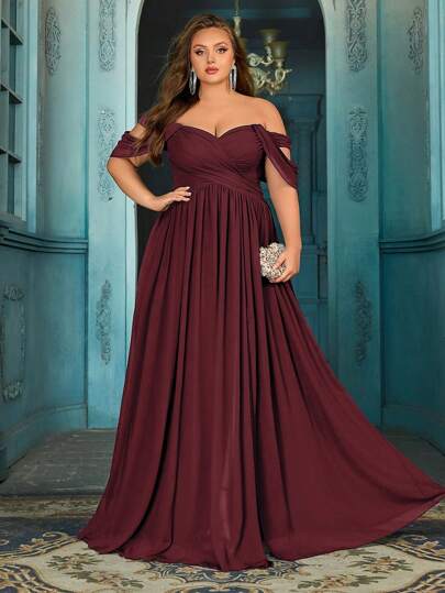 QOQ Simple Daily Plus Size Bridesmaid Gown Summer Upscale Women Formal Dress For Romantic Wedding, Formal Events, Wedding Guest Solid Color Chiffon Long Dresses