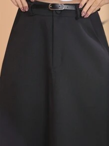 We Store Long Monochromatic Tailored Skirt With Black Belt/Button Details/Stripped/Trend/Look/Everyday/Summer/Elegant/Casual/Stylish/2024 Collection - 黑色 - 查看 3