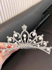1 Piece Of Children's Crown Comb Hair Accessories Little Girl Broken Hair Comb Princess Birthday Crown Show Cute Baby Hairpin Temperament Matching Korean Girls Rhinestone Hair Accessories - Silver - View 8