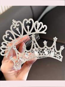 1 Piece Of Children's Crown Comb Hair Accessories Little Girl Broken Hair Comb Princess Birthday Crown Show Cute Baby Hairpin Temperament Matching Korean Girls Rhinestone Hair Accessories - Silver - View 7