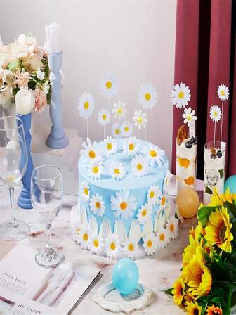 25 件雏菊蛋糕装饰套装 雏菊花蛋糕装饰 雏菊花纸杯蛋糕装饰 雏菊蛋糕精选 适用于生日、婚礼和派对用品 雏菊蛋糕装饰套装 纸花装饰 适用于生日、婚礼和派对纸杯蛋糕和蛋糕配件