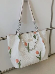 Women's Floral Tote Bag, Large Capacity Commuting Handbag, Stylish & Versatile Essential