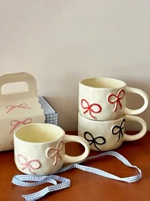 1pc Ceramic Mug With Bow Design, Cream Color, Fashionable Couple Mug, Gift Box Set, Birthday Gift - Multicolor - View 9