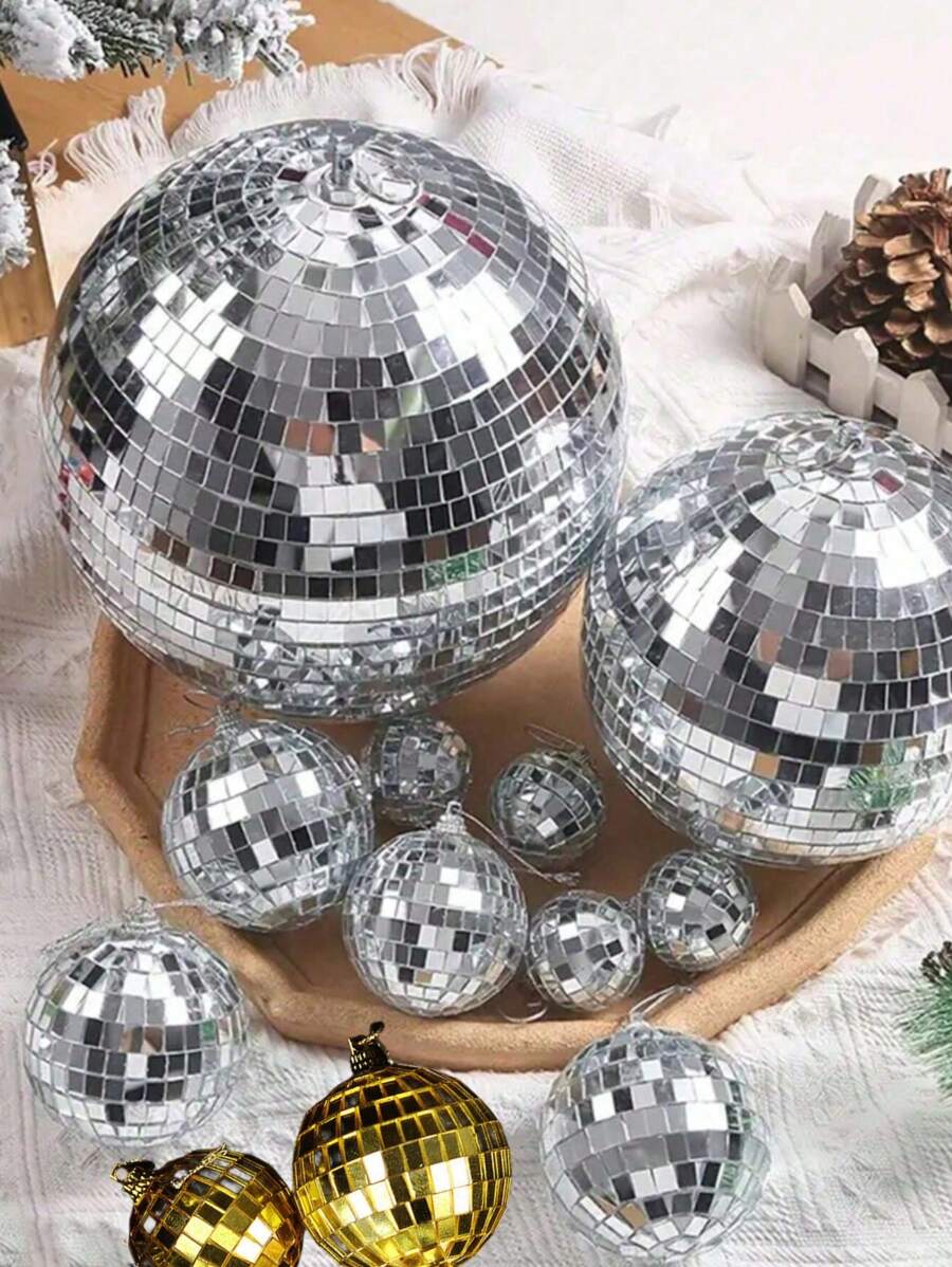 1.57 英寸/1.96 英寸/3.14 英寸/3.93 英寸/1 套金色或银色迪斯科玻璃镜球，别致有趣的悬挂派对装饰，适合生日、圣诞节和大型派对