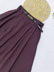 Midi Skirt With Belt And Pocket - Chocolate Brown - View 4