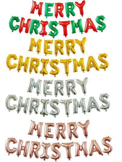 16pcs/Set 16.14" Christmas Happy Letter Balloons, Christmas Balloons, Christmas Decorations, Christmas Party Decor