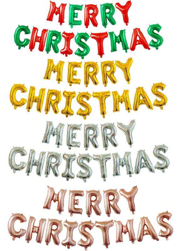 16pcs/Set 16.14" Christmas Happy Letter Balloons, Christmas Balloons, Christmas Decorations, Christmas Party Decor