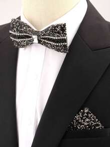 1 set Pajarita y pañuelo de bolsillo de unicolor de ABS (resina) con brillantes de strass para traje de otoño invierno boda fiesta cena actuación accesorio