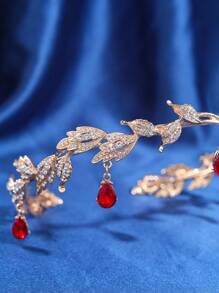 1pc Gold Crown With Rhinestones And Water Drop Design Forrest Girl Style Tiara Headband For Birthday Or Wedding Vintage Valentine's Day Accessories - Đỏ - Xem 4