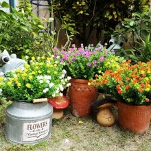 1 pieza Flores artificiales, plantas artificiales resistentes a los rayos UV, plantas de plástico para exteriores, plantas artificiales que no se descoloran para decoración de verano al aire libre