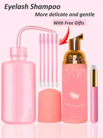 睫毛清洗套装，适用于嫁接睫毛，包含睫毛清洗液（60毫升/2液盎司）、睫毛清洁剂、睫毛清洗瓶、睫毛刷和清洗刷。睫毛眼睑泡沫清洁套装，适用于沙龙和家庭使用。