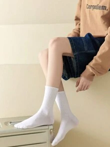 4 双女士高筒袜，白色，适合日常穿着 - 白色 - 查看 3