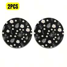 2 件装雏菊和树叶图案吸水汽车杯架杯垫 - 女士汽车内饰配件，汽车和家用办公桌杯垫 - 黑與白 - 查看 7