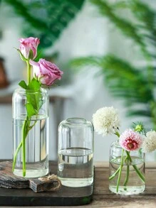 1pc helder glas bloemenvaas met rechte hals, kleine/middelgrote/grote glazen vaas, rozenbloemhouder, woondecoratie, kantoordecoratie, slaapkamerdecoratie