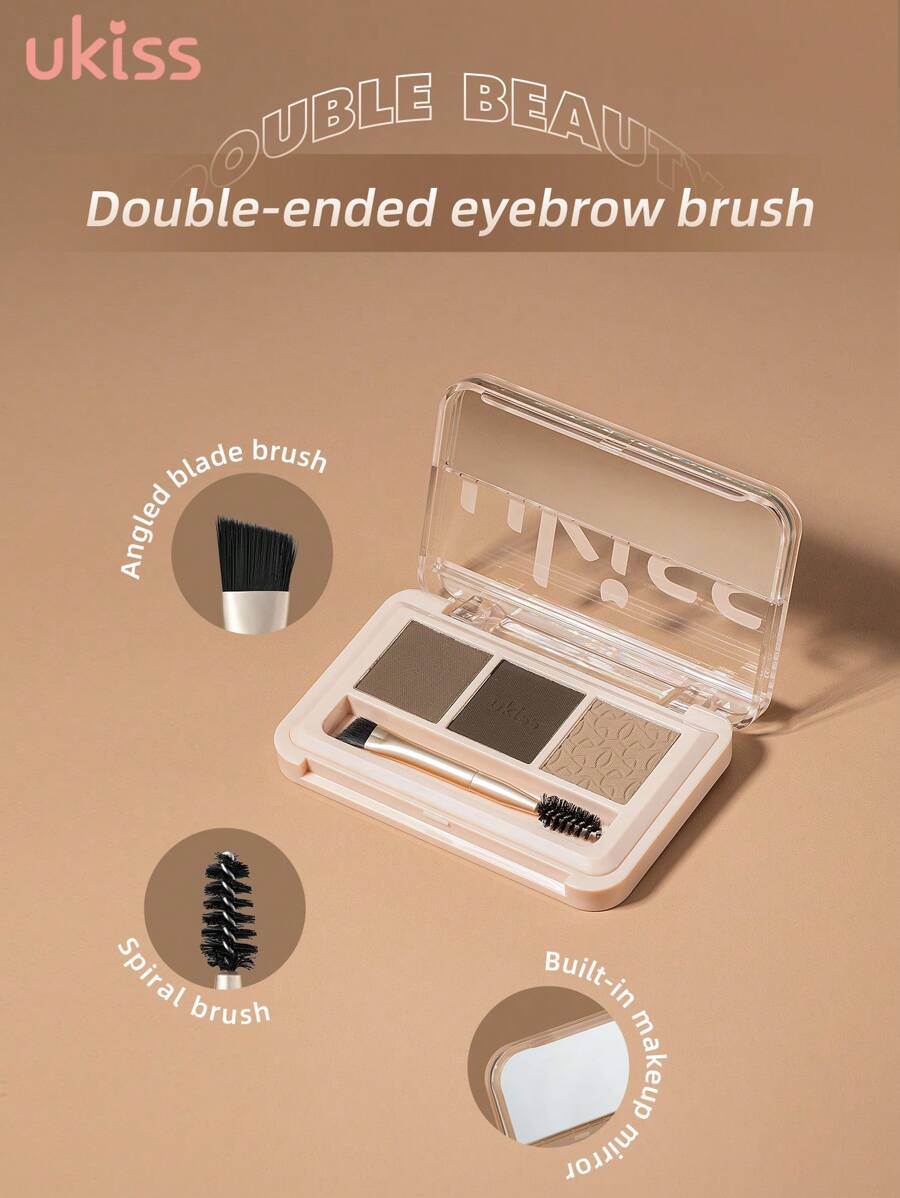 ukiss 哑光眉粉，带 2 个刷头，轻盈、顺滑、持久、防水防汗、自然渐变、轮廓和眉粉调色板