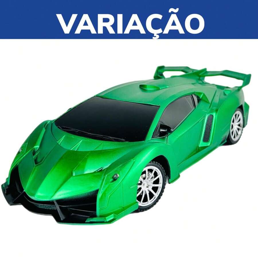 Carrinho De Controle Remoto Ferrari Com Farol De Led Com Bateria Recarregável - Verde - Visão 1