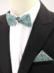 1 set Pajarita y pañuelo de bolsillo de unicolor de ABS (resina) con brillantes de strass para traje de otoño invierno boda fiesta cena actuación accesorio