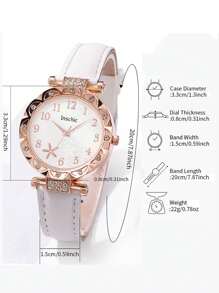 6 件/套女士时尚休闲水钻花卉表盘石英腕表 + 水钻心形首饰套装（不含表盒）