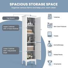 Bathroom Tall Cabinet, 5-Tier Freestanding Cabinet With 2 Enclosed Doors And Shelf Including 1 Height Adjustable Shelf, Narrow Slim Tower Cabinet, 38 X 33 X 160 Cm, White - White - View 2