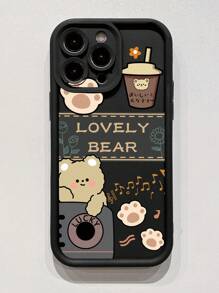 1 pieza Funda de teléfono a prueba de golpes con diseño de osito de peluche y patrón de té boba, compatible con Apple/Redmi/Infinix/Vivo/Oppo, versión internacional a prueba de agua, resistente a caídas y arañazos, no la versión nacional - Negro - Ver 4